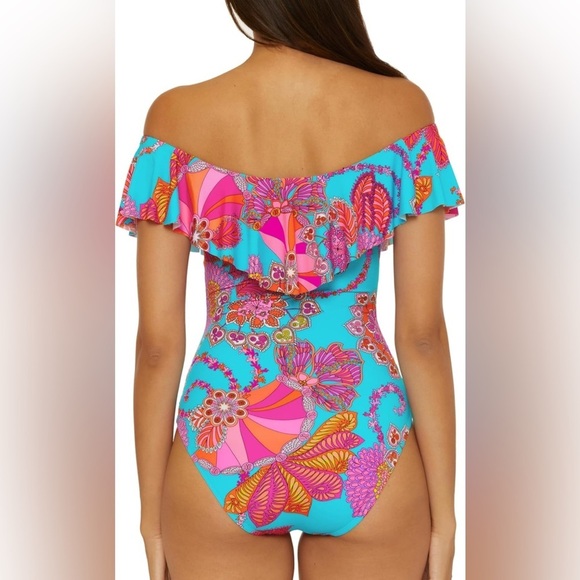 🆕 Trina Turk Women's Meilani Ruffle One Piece Swimsuit Off Shoulder Floral - Picture 3 of 8
